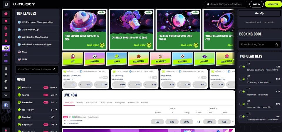 لقطة شاشة لصفحة Lunubet الرياضية