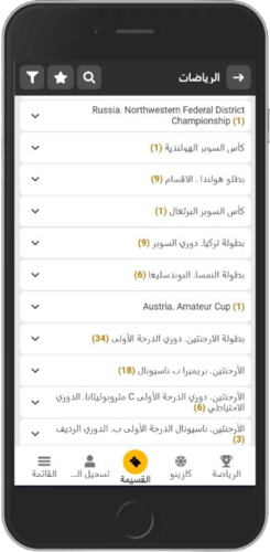 لقطة شاشة لصفحة الرياضة على الهاتف المحمول Melbet