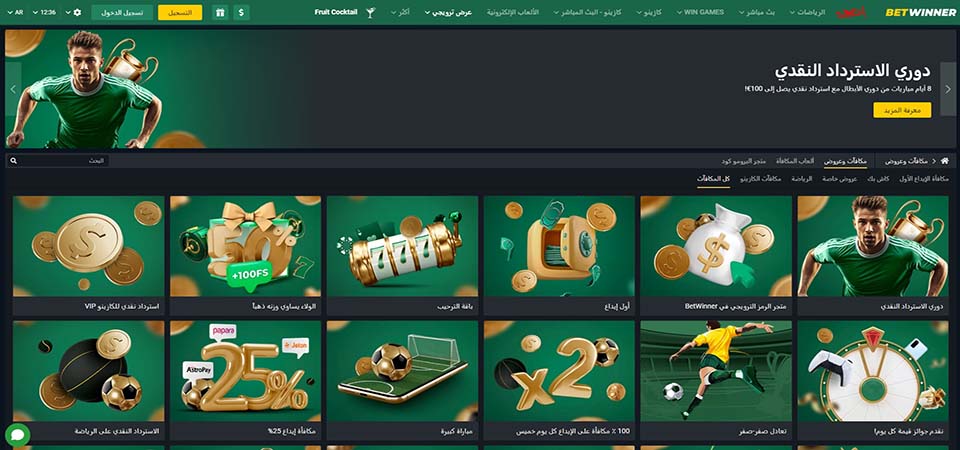 لقطة شاشة لصفحة العروض الترويجية لموقع BetWinner