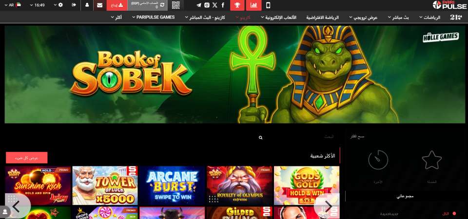 لقطة شاشة لصفحة الكازينو